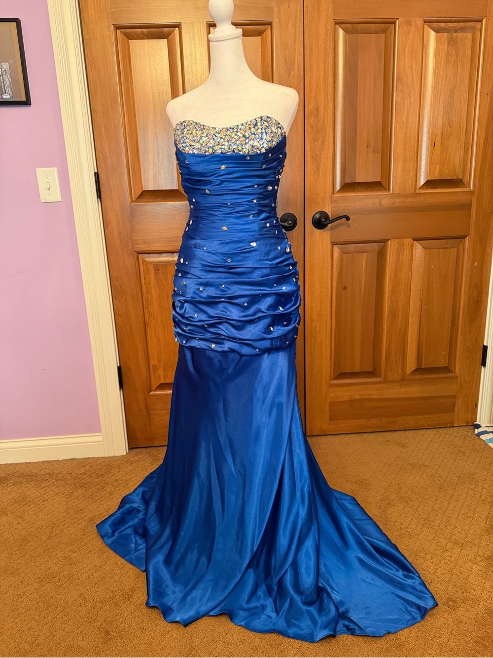 Mori Lee by Madeline Gardner Royal Blue Mermaid Corset Maxi Dress Size 10